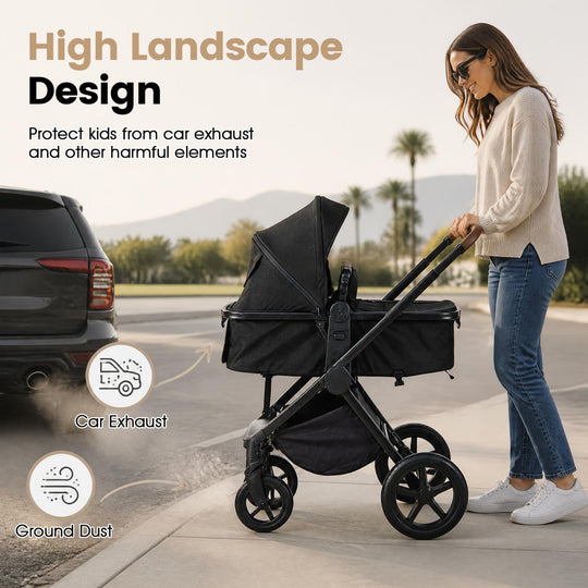 3-in-1 Convertible High Landscape Bassinet Stroller