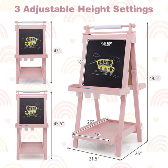Double-Sided Kids Art Easel with Chalkboard & Whiteboard