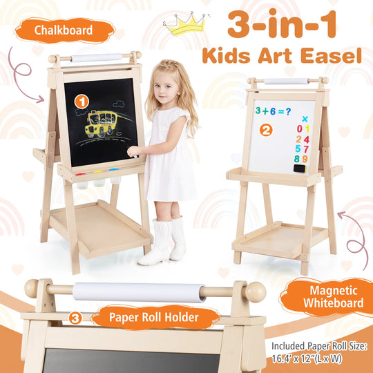 Double-Sided Kids Art Easel with Chalkboard & Whiteboard