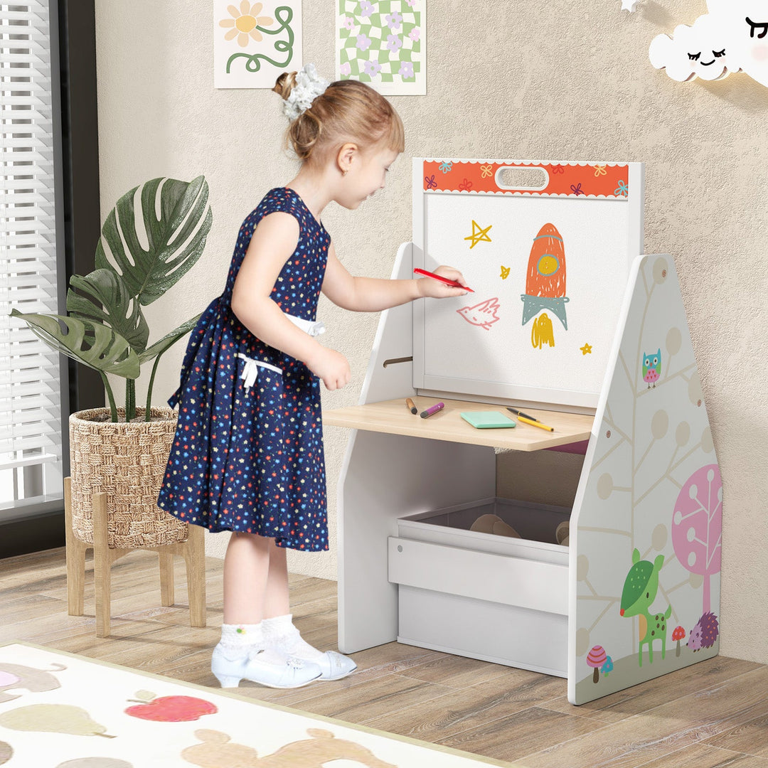 3 in 1 Kids Easel and Play Station Convertible with Chair and Storage Bins