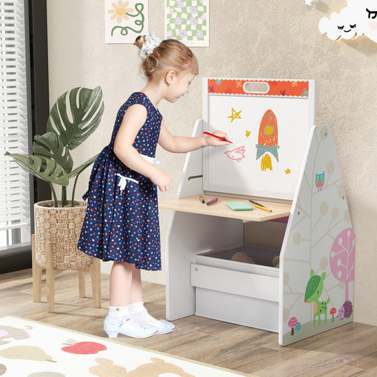3 in 1 Kids Easel and Play Station Convertible with Chair and Storage Bins
