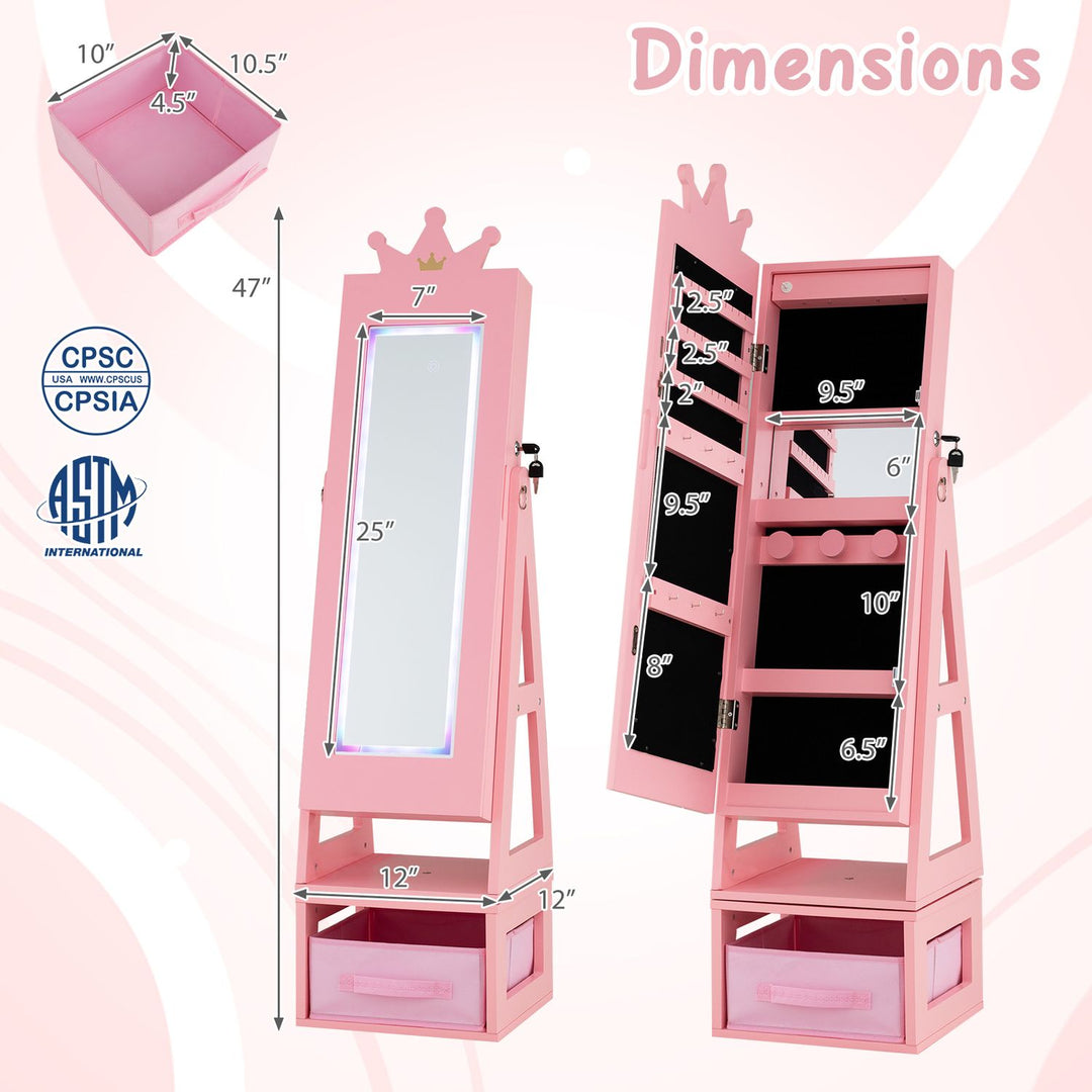 3-in-1 Kids Jewelry Cabinet with Lighted Full Length Mirror and Internal Mirror