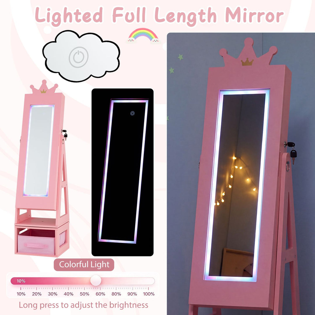 3-in-1 Kids Jewelry Cabinet with Lighted Full Length Mirror and Internal Mirror