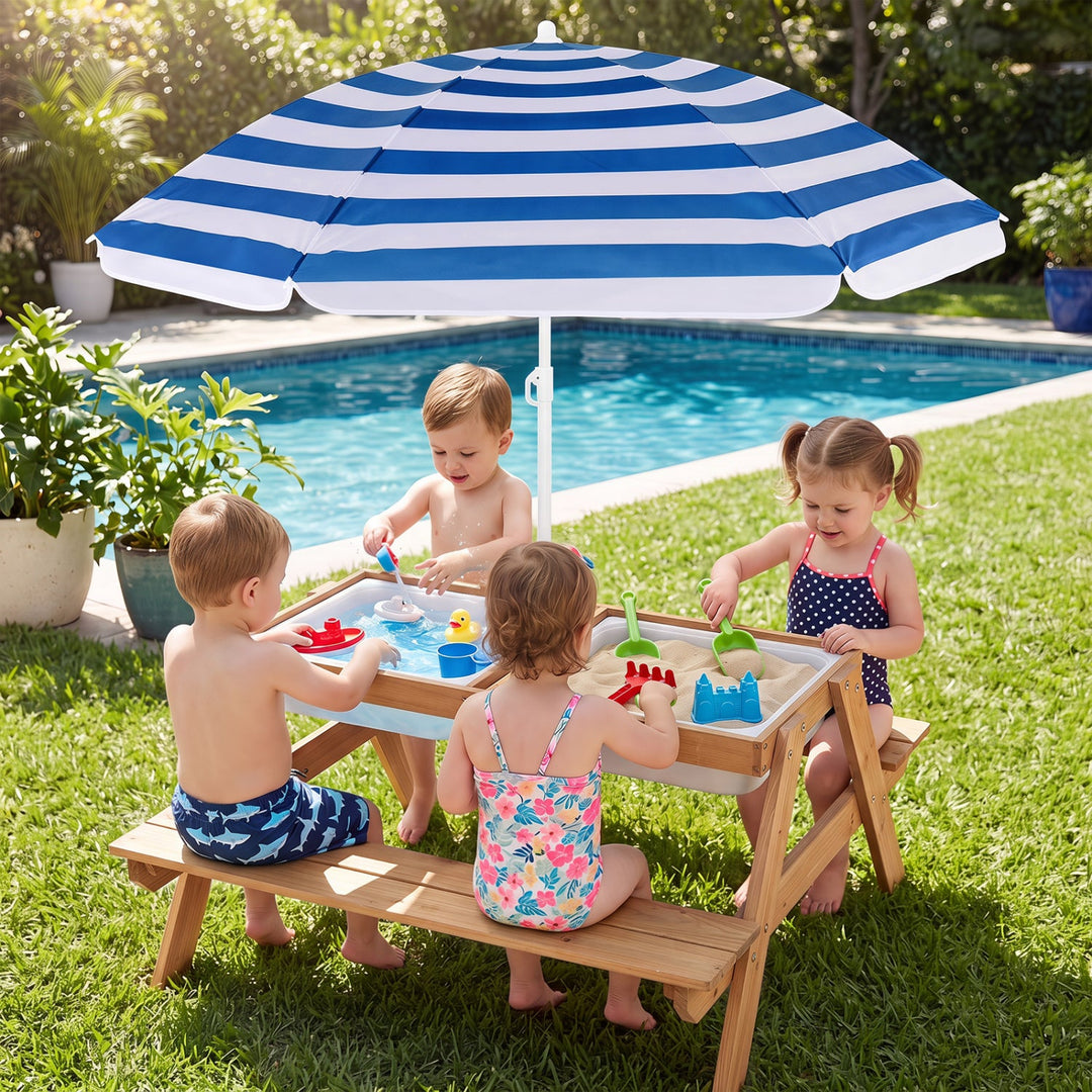 Kids Outdoor Picnic Water Sand Table with Umbrella