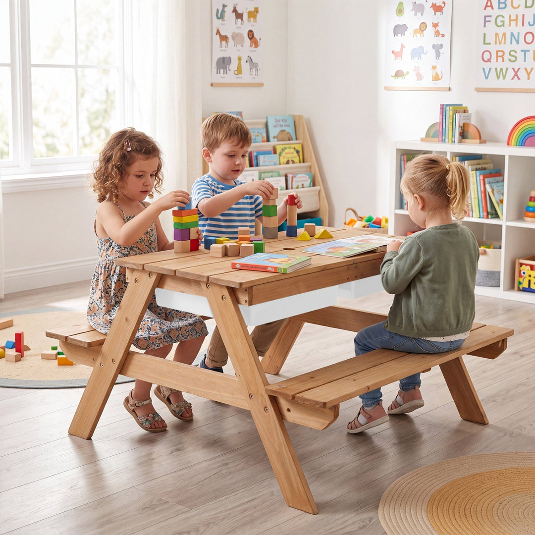 Kids Outdoor Picnic Water Sand Table with Umbrella