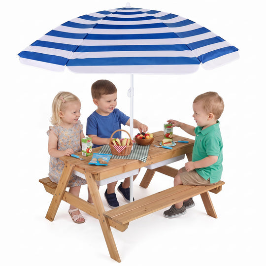 Kids Outdoor Picnic Water Sand Table with Umbrella