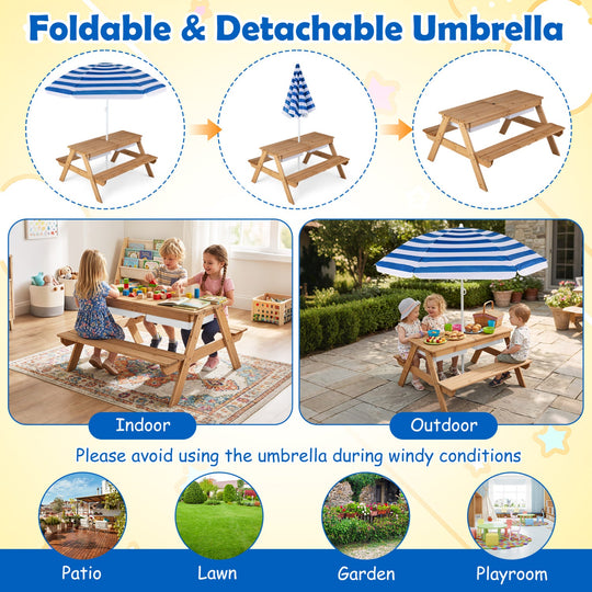 Kids Outdoor Picnic Water Sand Table with Umbrella