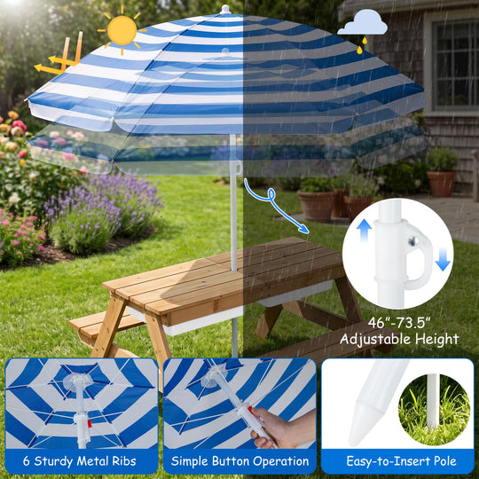 Kids Outdoor Picnic Water Sand Table with Umbrella
