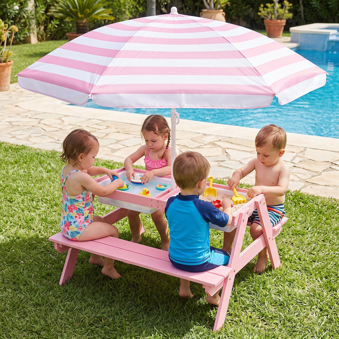 Kids Outdoor Picnic Water Sand Table with Umbrella