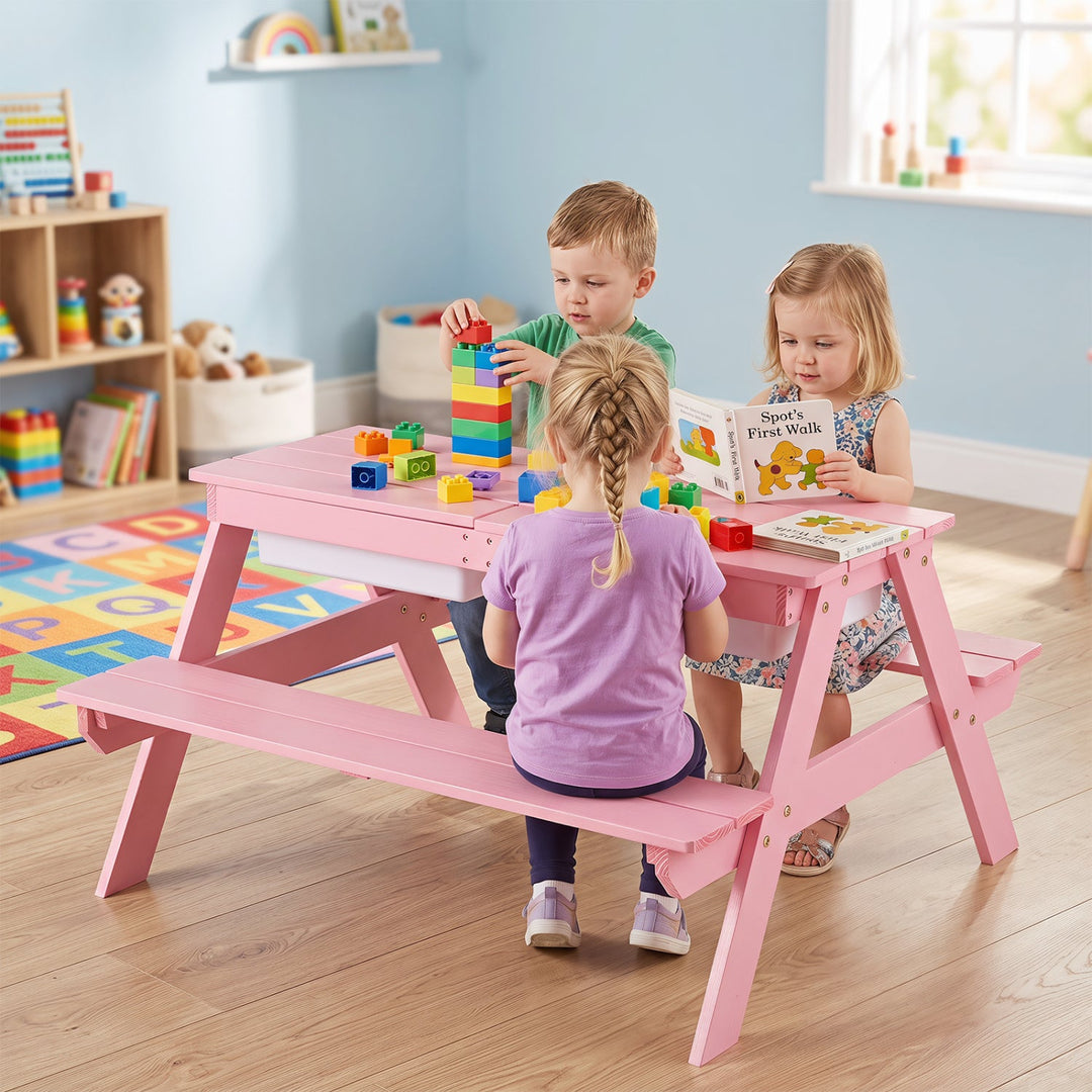 Kids Outdoor Picnic Water Sand Table with Umbrella