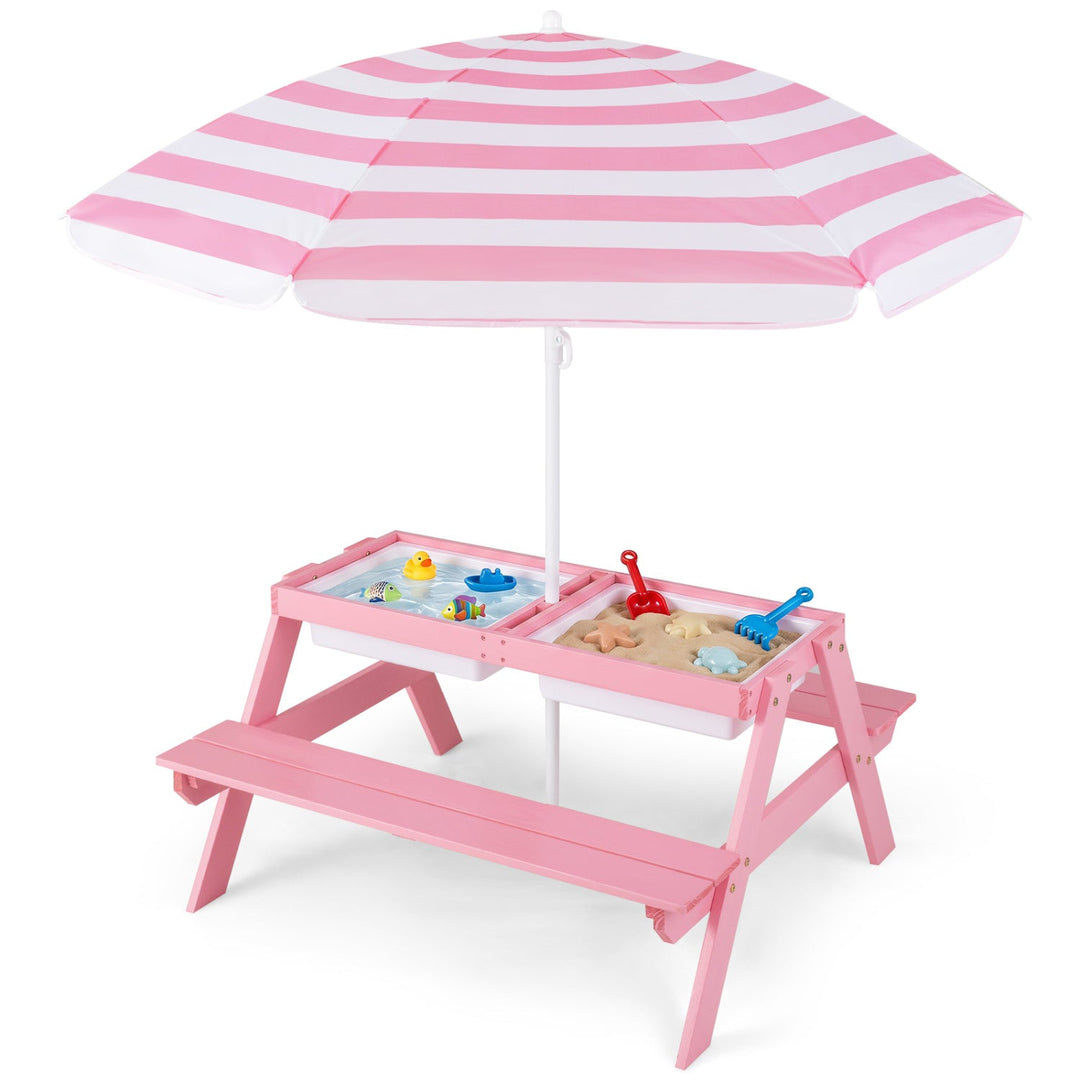 Kids Outdoor Picnic Water Sand Table with Umbrella