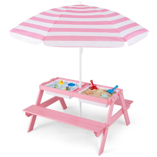 Kids Outdoor Picnic Water Sand Table with Umbrella