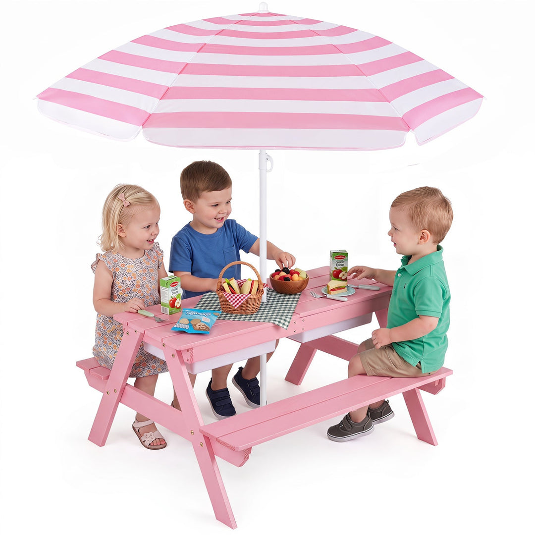 Kids Outdoor Picnic Water Sand Table with Umbrella