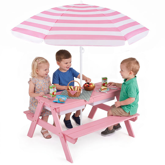 Kids Outdoor Picnic Water Sand Table with Umbrella