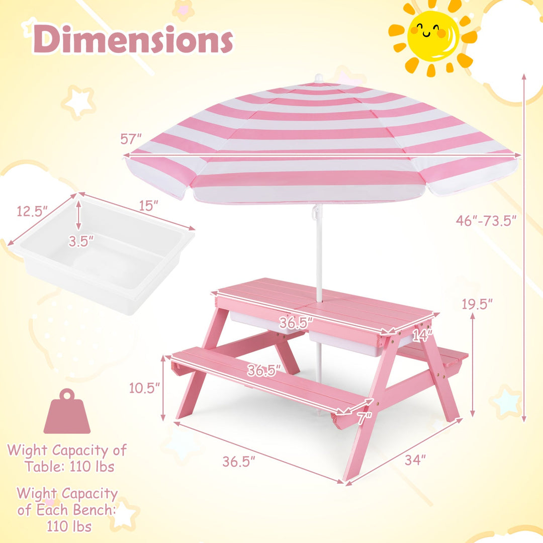 Kids Outdoor Picnic Water Sand Table with Umbrella