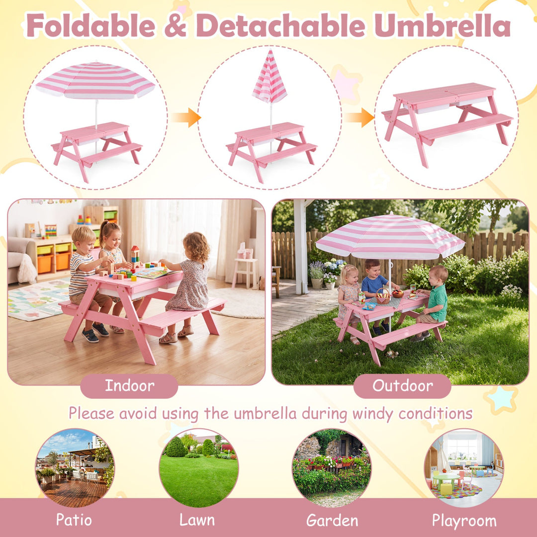 Kids Outdoor Picnic Water Sand Table with Umbrella