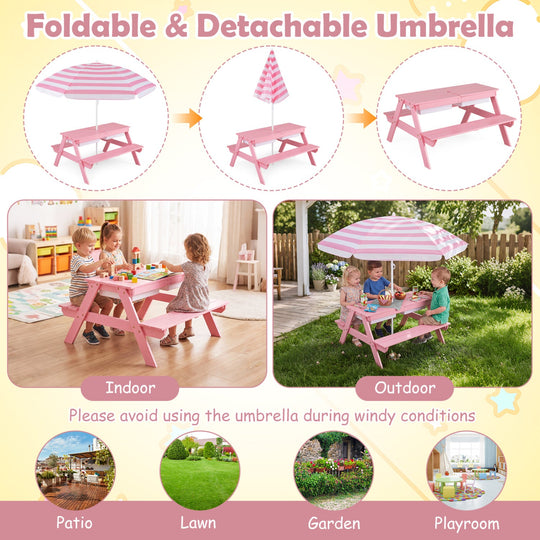 Kids Outdoor Picnic Water Sand Table with Umbrella