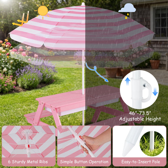 Kids Outdoor Picnic Water Sand Table with Umbrella