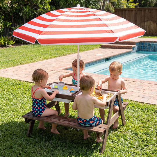 Kids Outdoor Picnic Water Sand Table with Umbrella