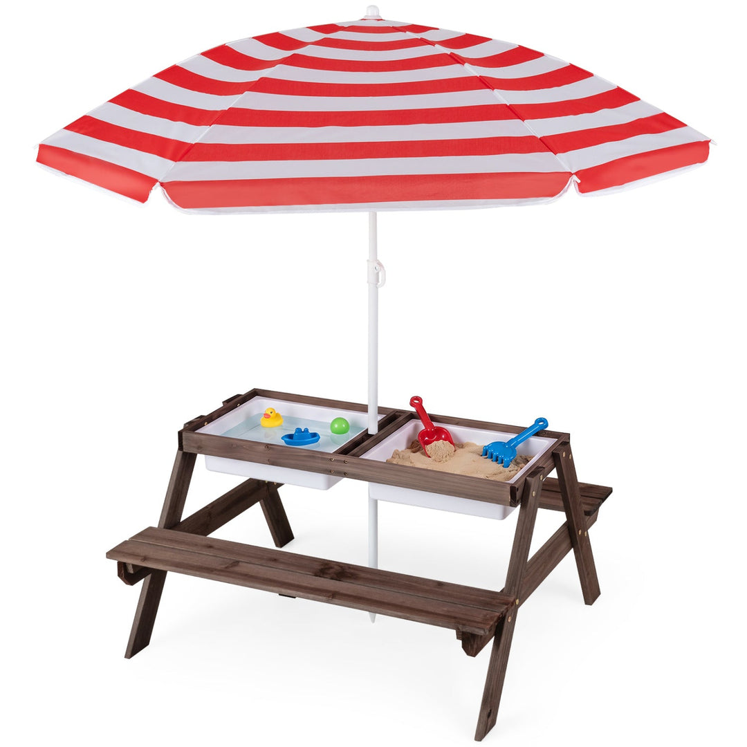 Kids Outdoor Picnic Water Sand Table with Umbrella