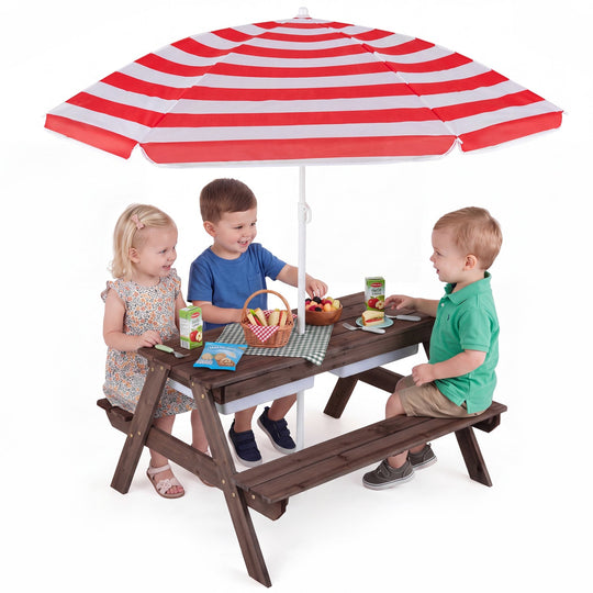 Kids Outdoor Picnic Water Sand Table with Umbrella