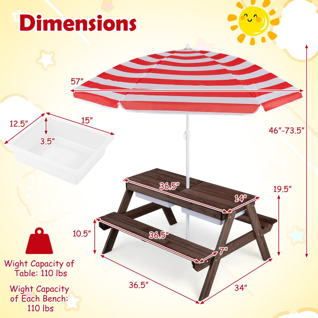 Kids Outdoor Picnic Water Sand Table with Umbrella