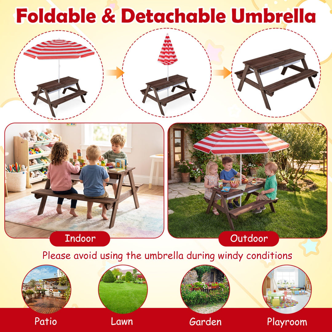 Kids Outdoor Picnic Water Sand Table with Umbrella