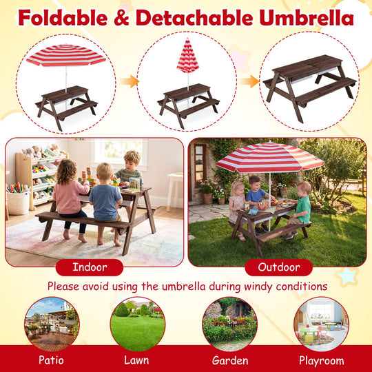 Kids Outdoor Picnic Water Sand Table with Umbrella