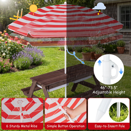 Kids Outdoor Picnic Water Sand Table with Umbrella