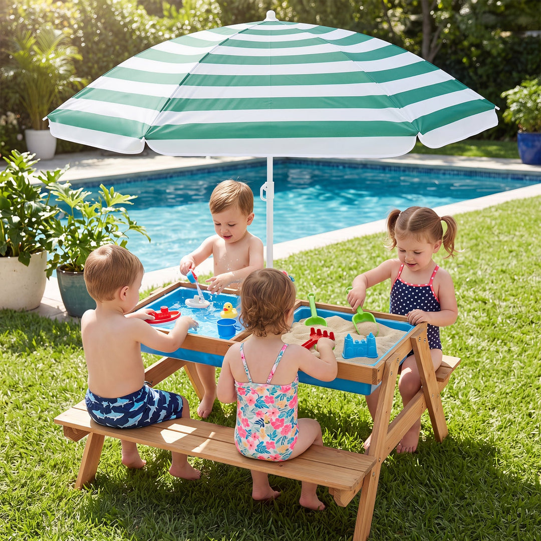 Kids Outdoor Picnic Water Sand Table with Umbrella