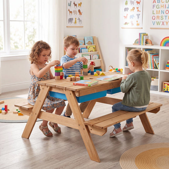 Kids Outdoor Picnic Water Sand Table with Umbrella