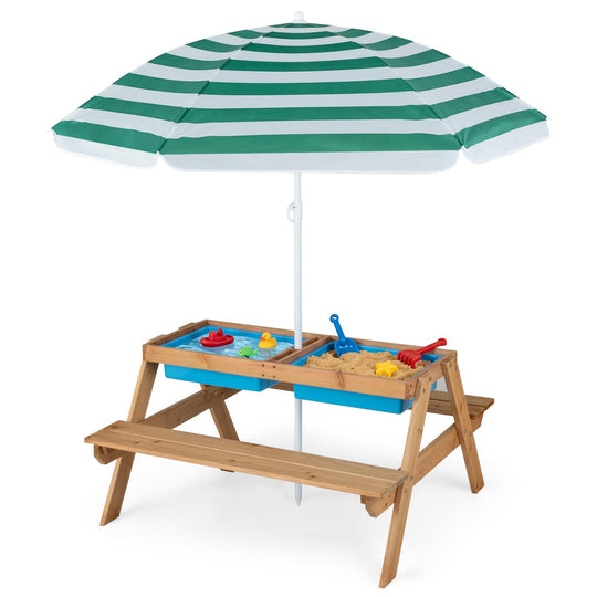 Kids Outdoor Picnic Water Sand Table with Umbrella