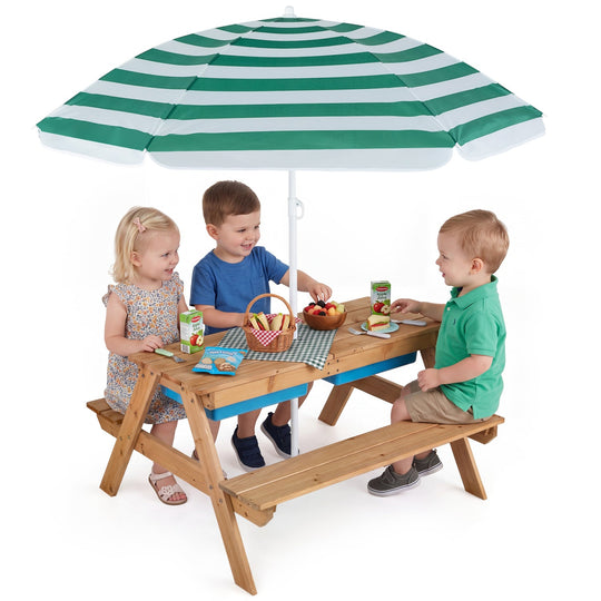Kids Outdoor Picnic Water Sand Table with Umbrella