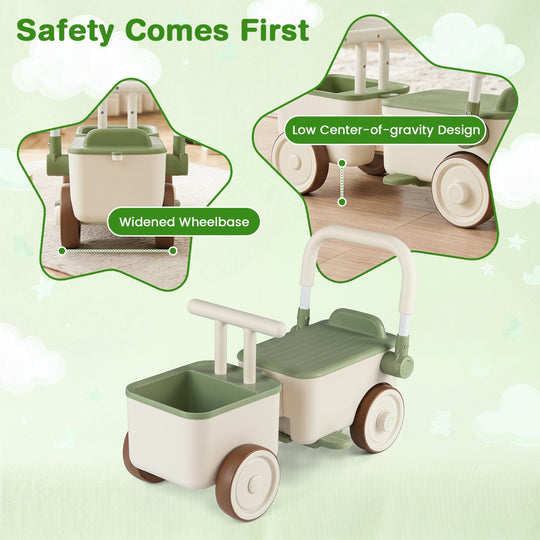 3-in-1 Kids Ride On Push Car with Rope and Storage Basket
