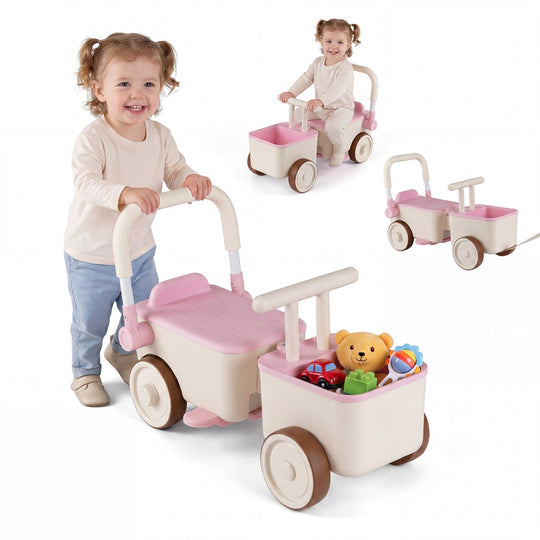 3-in-1 Kids Ride On Push Car with Rope and Storage Basket
