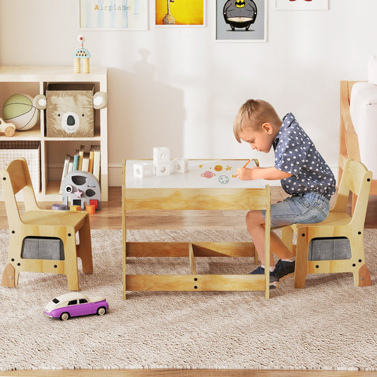 3 in 1 Kids Table and Chair Set with Removable Tabletop and 2 Storage Drawers