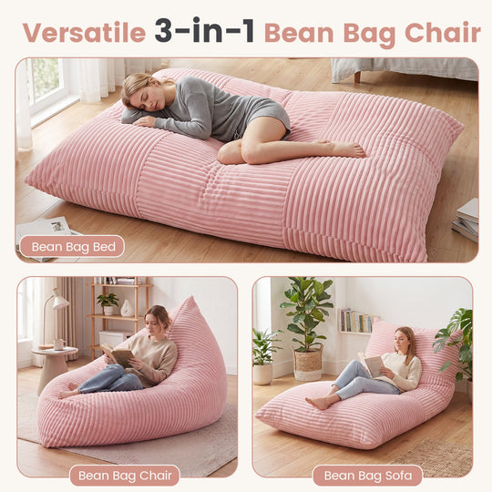 3-in-1 Convertible Bean Bag Chair with Corduroy Fabric