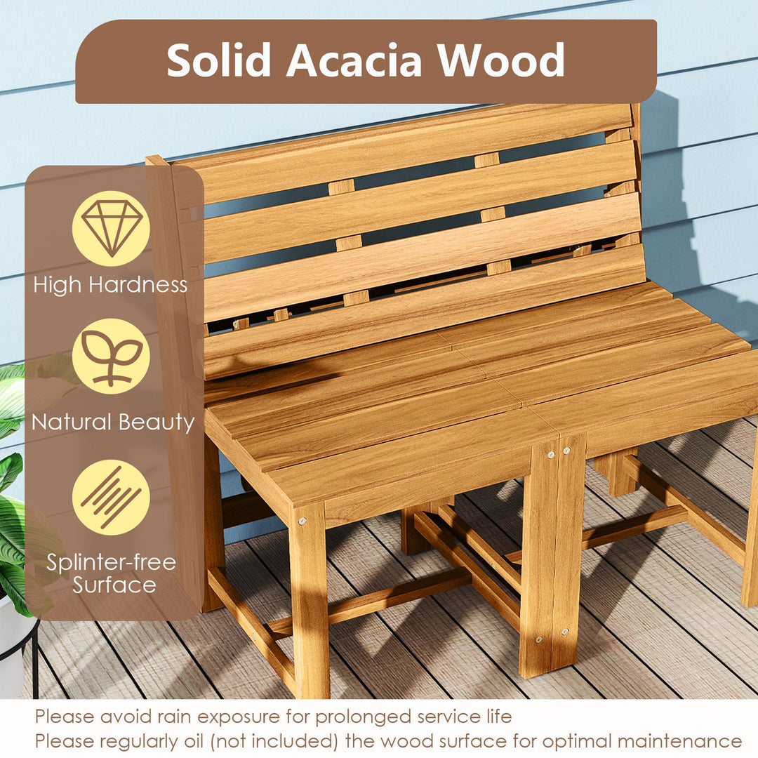 3-in-1 Outdoor Acacia Wood Loveseat Bench Furniture with Slatted Seat