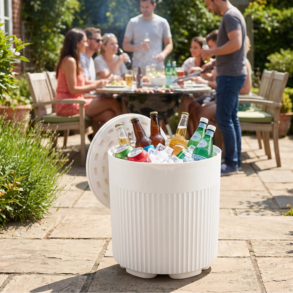 Outdoor Cooler Side Table with Fluted Design - 6.2 Gallon