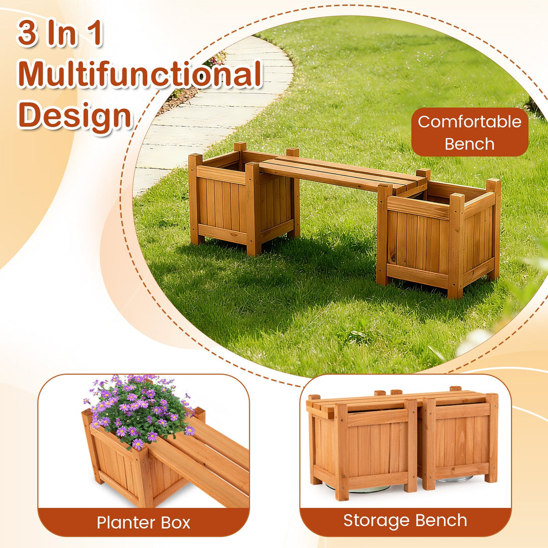 3-in-1 Outdoor Planter Box with Bench 2-Person Outdoor Bench with 2 Side Garden Beds-Orange