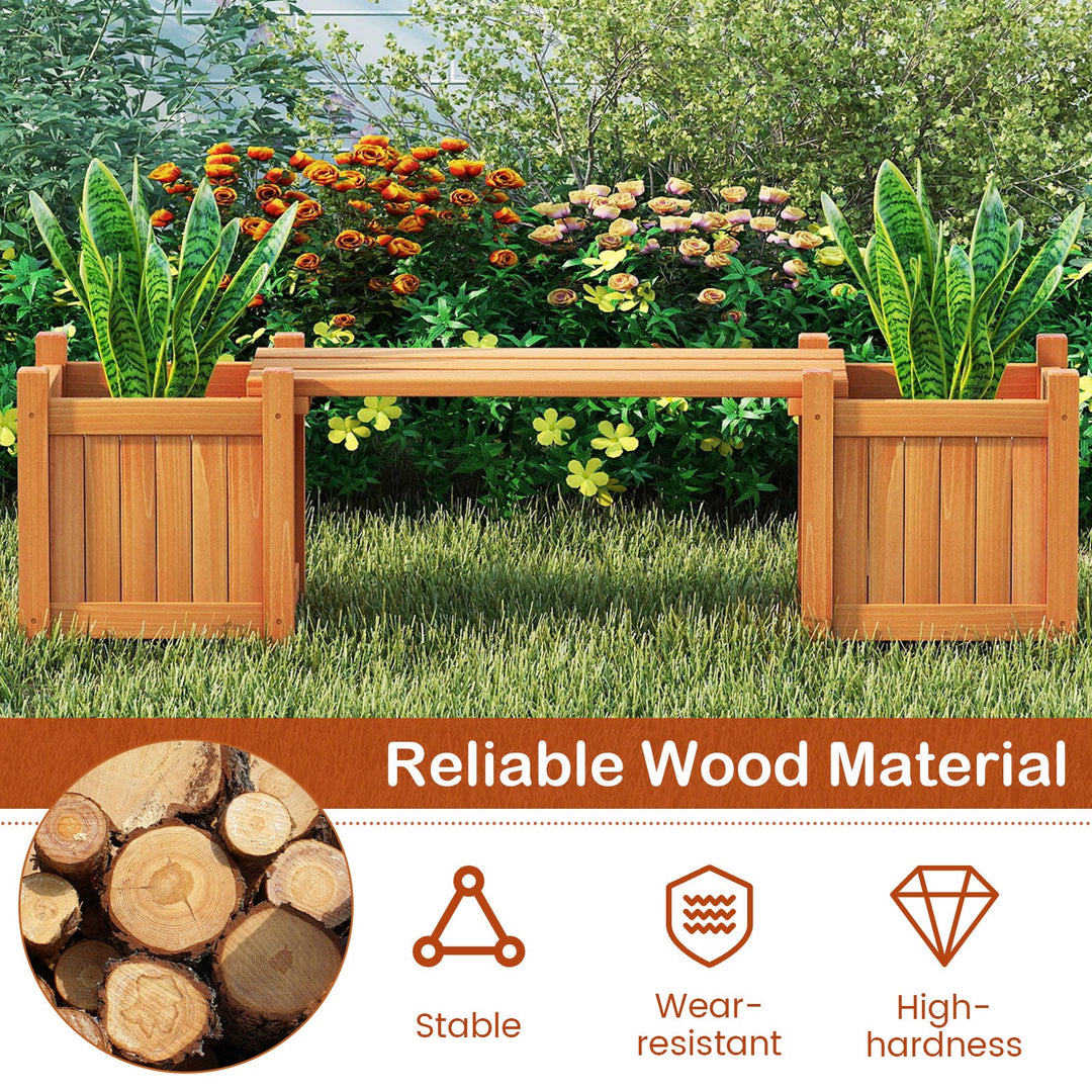 3-in-1 Outdoor Planter Box with Bench 2-Person Outdoor Bench with 2 Side Garden Beds-Orange