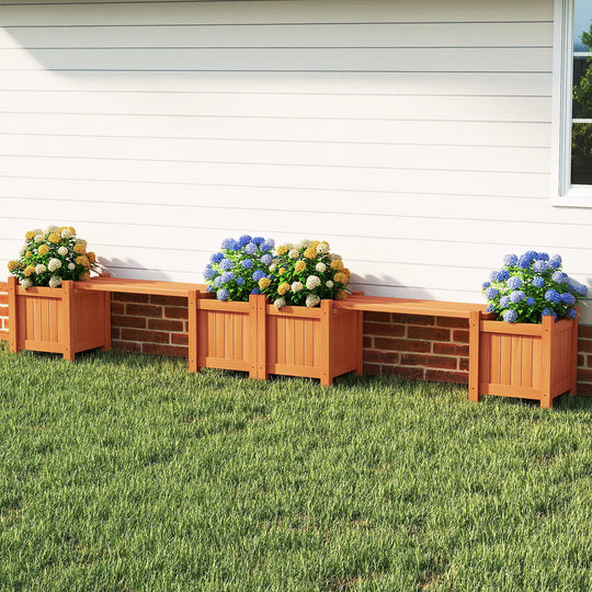 3-in-1 Outdoor Planter Box with Bench 2-Person Outdoor Bench with 2 Side Garden Beds-Orange