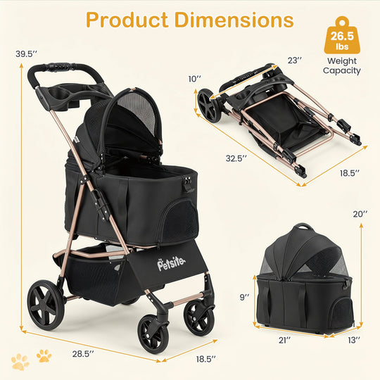 3-in-1 Foldable Pet Stroller for Small to Medium Dogs