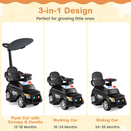 3-in-1 Toddler Push Car with Handle and Canopy