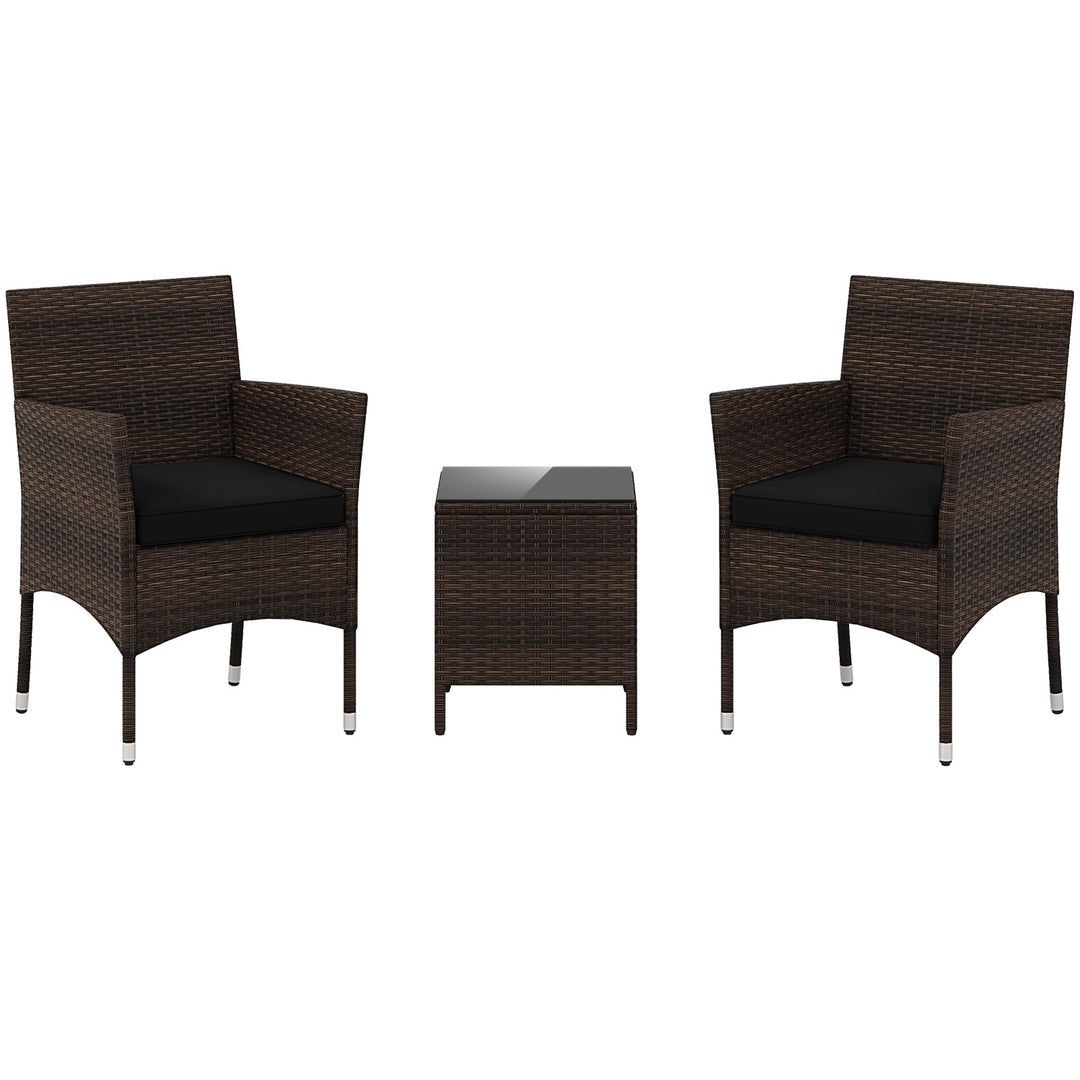 3 Pieces Outdoor Conversation Set with Cushioned Seat and Glass Tabletop