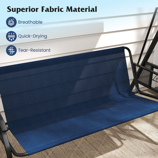 3-Seat Patio Swing Chair Porch Swing with Adjustable Canopy Thickened Cushions Pillow and Foldable Side Trays