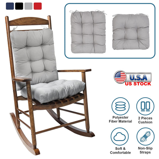 2Pcs Rocking Chair Cushion Upper And Lower Back And Seat Sets with Non-Slip Ties Polyester Fiber Filling Comfortable for Indoor Home Office Car