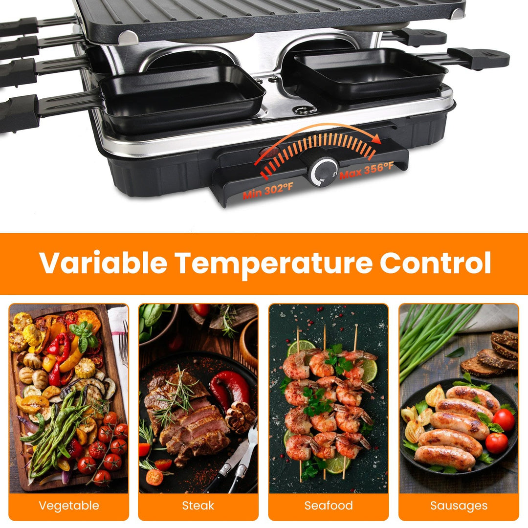 Raclette Grill for 8 People with Reversible Non-Stick Griddle