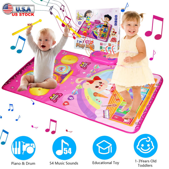Baby Musical Mat With 55 Music Sounds Toddler Toys Floor Piano Keyboard Mat Drum Mat Carpet Educational Musical Learning Toy Infant Music Toy for 1 2
