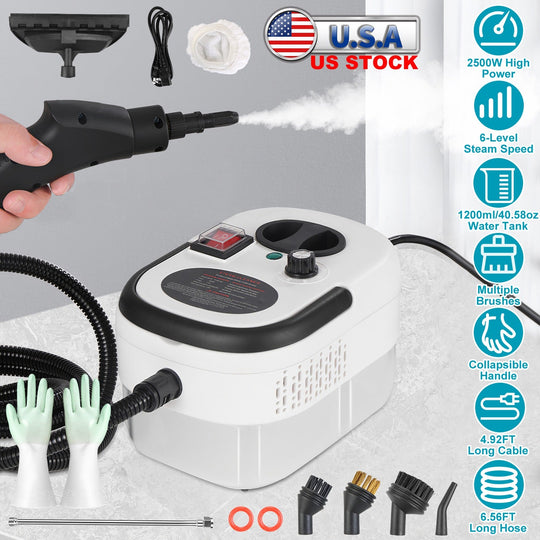 2500W Handheld Steam Cleaner with 6 Speed Settings & Gloves